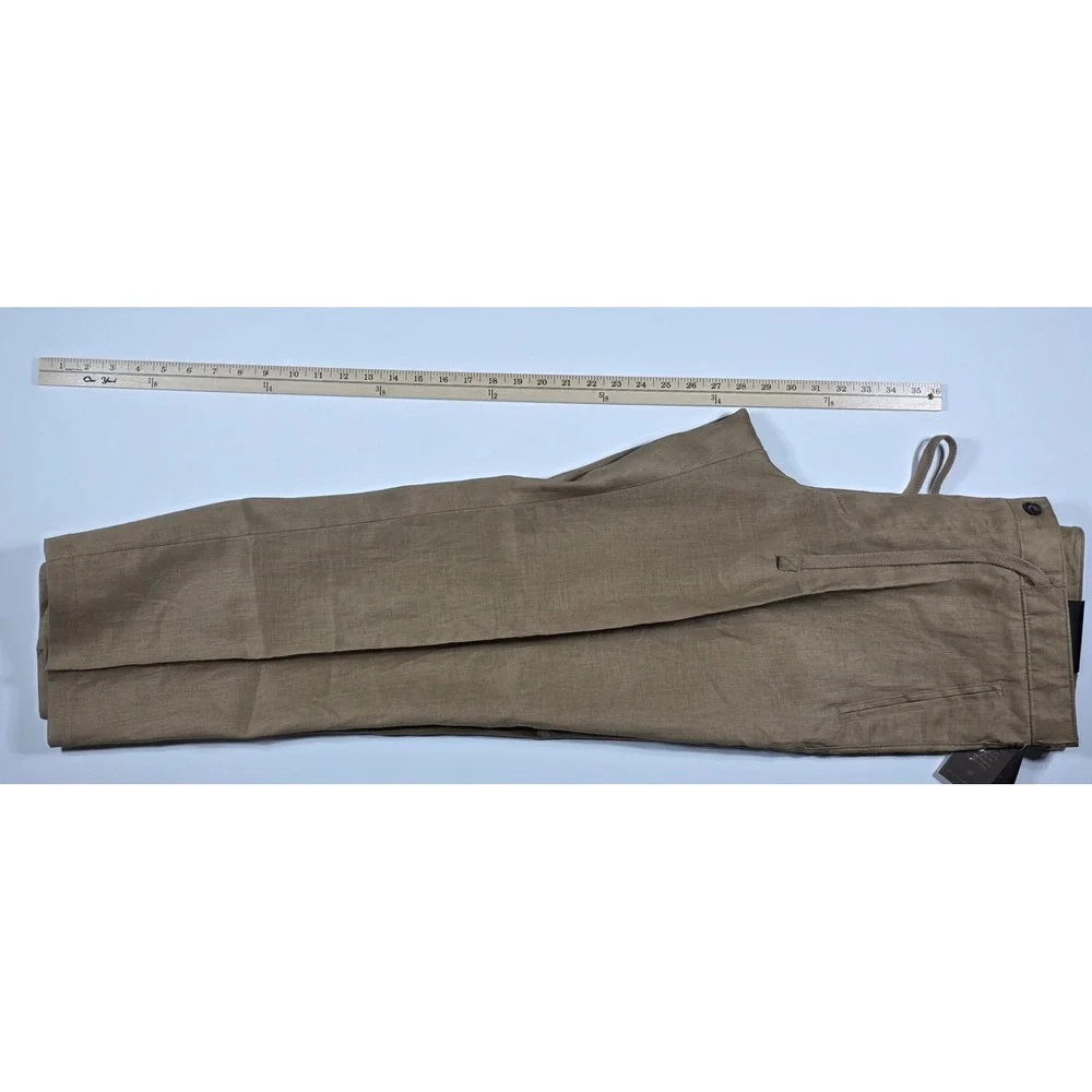 Tasso Elba Island Mens 34x29 Linen Pants Safari Tan Drawstring Straight Leg NEW